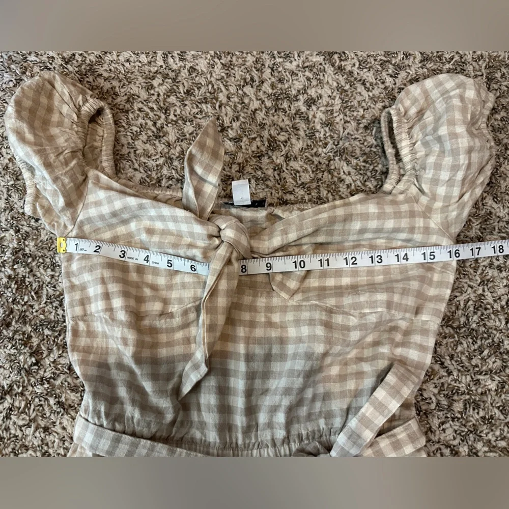 Topshop Gingham Bardot White/Tan Off-Shoulder Women’s Romper Size 4